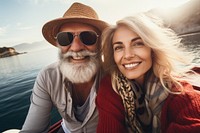 Couple senior taking selfie sunglasses portrait adult. 