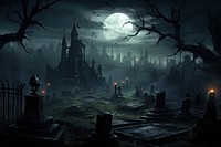 Graveyard outdoors night moon