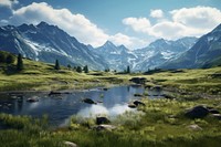 Mountain lake land wilderness landscape. AI generated Image by rawpixel.