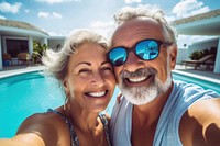 Couple senior selfie sunglasses portrait. 