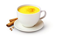 Turmeric milk coffee saucer drink. AI generated Image by rawpixel.