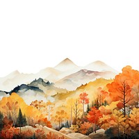 watercolor illustration of hills in autumn. 