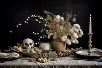 Halloween table decoration candle flower plant. AI generated Image by rawpixel.