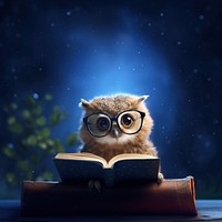 Cute owl reading a book. 