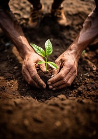 Hands planting soil gardening outdoors. 