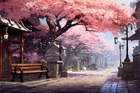 Sakura tree branch blossom flower street. AI generated Image by rawpixel.