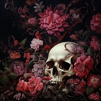 blooming flowers with skull. 