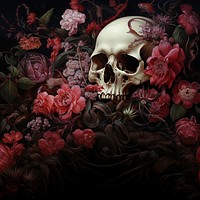 blooming flowers with skull. 