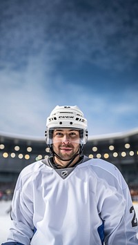 White hockey portrait helmet adult. AI generated Image by rawpixel.