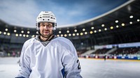 White hockey sports stadium helmet. 