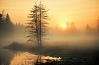 Landscape nature fog outdoors. 