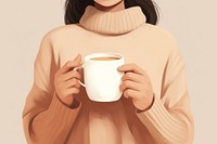 Hand holding coffee mug sweater drink. 