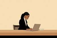 Black business woman furniture computer sitting. 