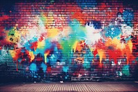 Vibrant colors spray chaos brick wall architecture. 