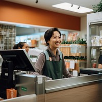 Supermarket customer checkout working. 