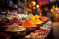 Colorful spices market bazaar food. 