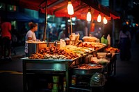 Street food meal architecture illuminated. 