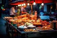 Street food architecture smörgåsbord illuminated. 