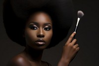 Girl makeup brush cosmetics portrait holding. 