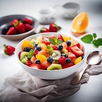 Fresh fruit salad bowl strawberry blueberry. 