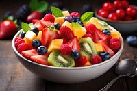 Fresh fruit salad bowl strawberry blueberry. 