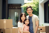 Cardboard family box standing. 