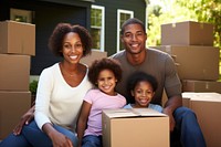 Cardboard box portrait family. 