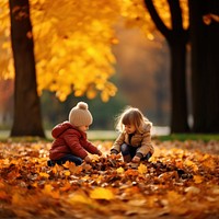 Kids play leaf autumn plant child. AI generated Image by rawpixel.