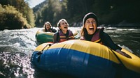 Lifejacket laughing vehicle tubing. AI generated Image by rawpixel.