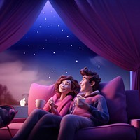 Watching a movie cartoon astronomy purple. 