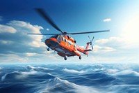 3d render of a rescue chopper flying over the sea, cartoon animation style. 