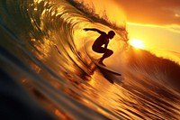 Ocean outdoors surfing sunset. 