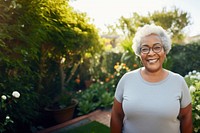 Chubby senior black outdoors glasses nature. 