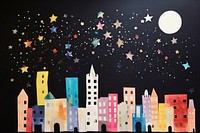 Night city astronomy painting. 