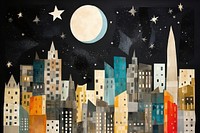 Night city astronomy painting. 