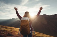 Backpacker woman mountain adult hand. 