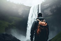 Waterfall backpack outdoors nature. 