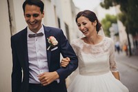 Wedding bride cheerful portrait. 