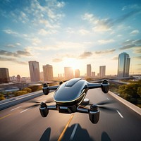 Aerial Drone view vehicle city architecture. AI generated Image by rawpixel.