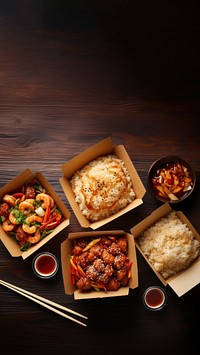 Chinese take-out food chopsticks meal dish. 