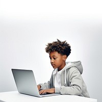 Black child student study online computer laptop portrait. AI generated Image by rawpixel.