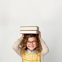 Child school girl portrait glasses book. 