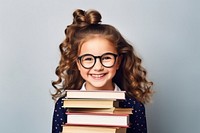 Child school girl glasses portrait smiling. 