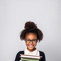 Black child school glasses portrait smiling. 