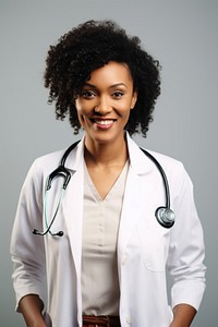 Black woman doctor adult face white background. 