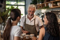 Barista serving coffee customer barista. 