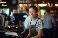 Young female worker restaurant working adult. 