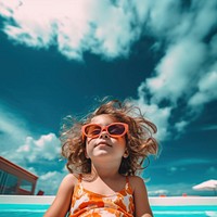 Sunglasses swimming portrait outdoors. 