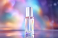 White bottle product glossy cosmetic packaging hologram cosmetics perfume purple. AI generated Image by rawpixel.