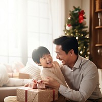 Christmas cheerful smiling father. 